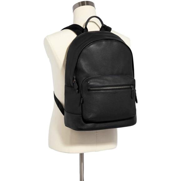 NWT Coach Mens West Backpack in Pebbled Leather Bag - Black - One Size - Picture 3 of 3